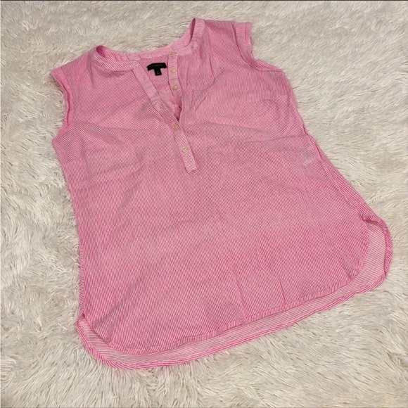 Talbots Linen Tank Top Pink white sleeveless tunic blouse v neck Size Small - Picture 9 of 9